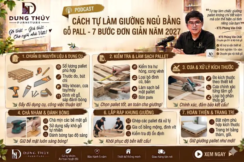 Cách tự làm giường ngủ bằng gỗ pallet