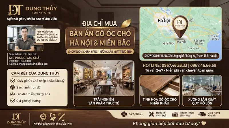 Địa chỉ mua bàn ăn gỗ óc chó Hà Nội & miền Bắc