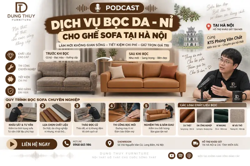 Dịch vụ bọc da - nỉ cho ghế sofa tại Hà Nội năm 2027