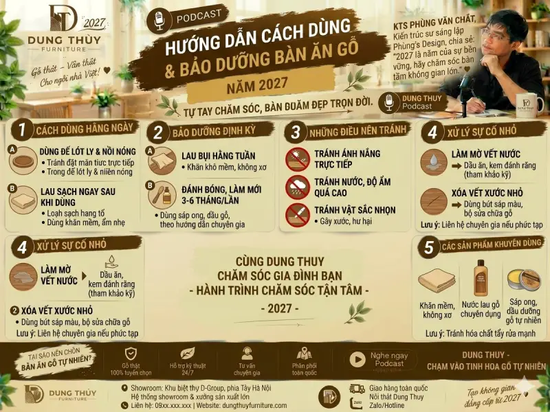 Hướng dẫn cách dùng & Bảo dưỡng bàn ăn gỗ tại nhà