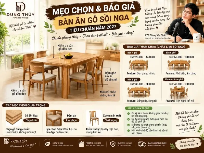 Mẹo chọn & Báo giá Bàn ăn gỗ sồi Nga