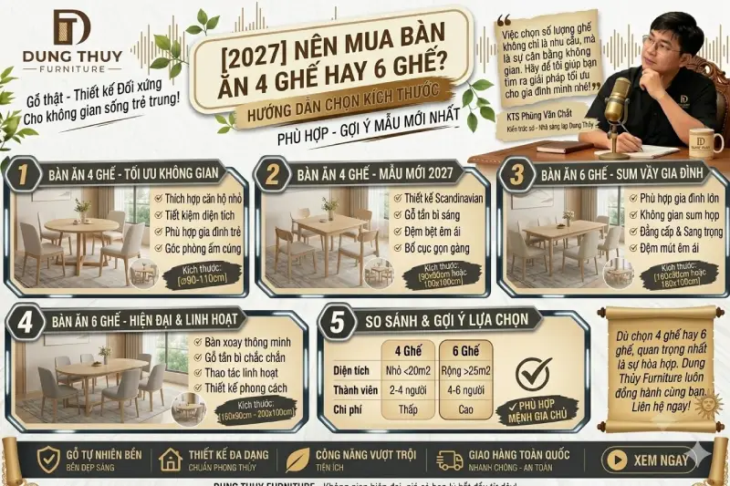 Nên mua bàn ăn 4 ghế hay 6 ghế