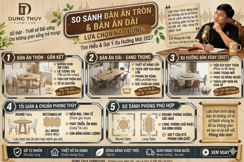Nên mua bàn ăn tròn hay dài
