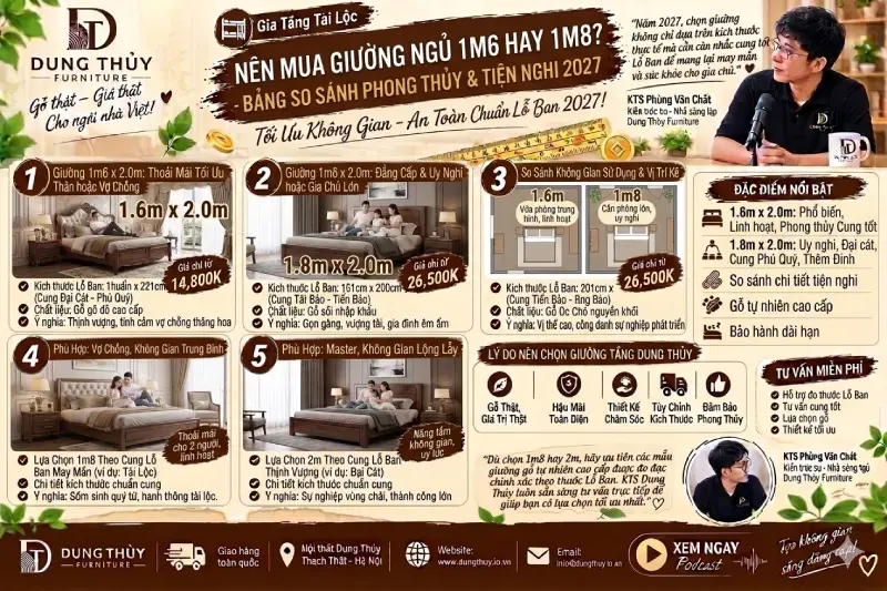 Nên mua giường ngủ 1m6 hay 1m8