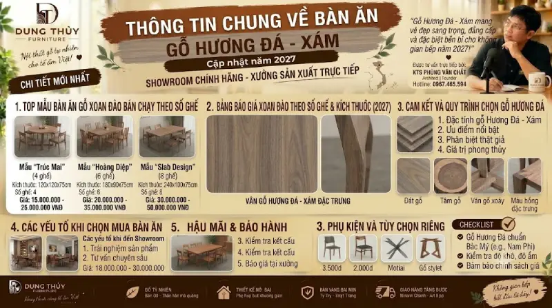 Thông tin chung về bàn ăn gỗ hương đá - xám