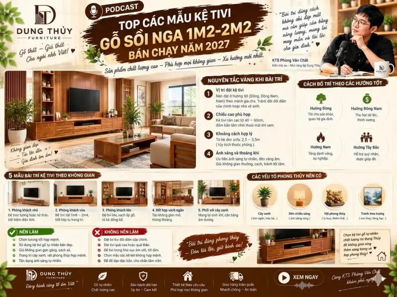 Top các mẫu kệ tivi gỗ sồi Nga từ 1m2-2m2