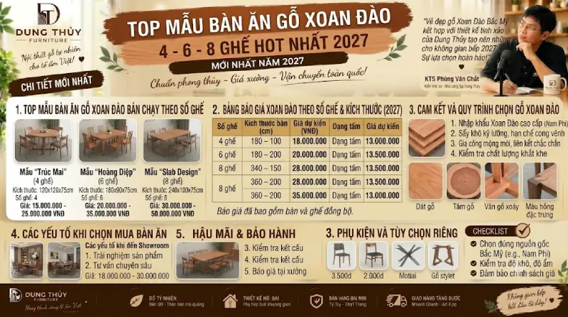 bàn ăn gỗ xoan đào 4-6-8 ghế