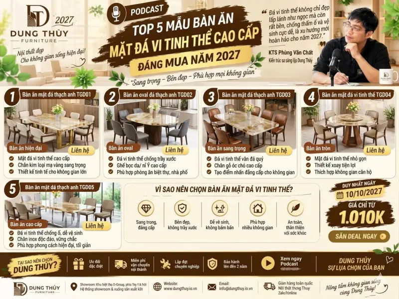 bàn ăn mặt đá vi tinh thể cao cấp