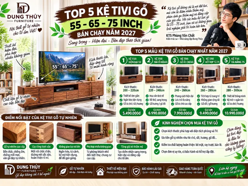kệ tivi gỗ 55 - 65 - 75 inch