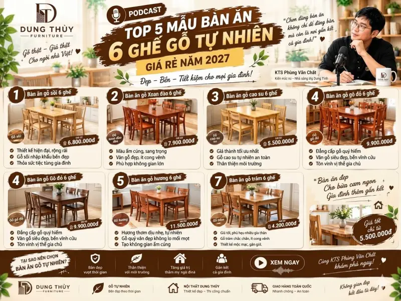 mẫu bàn ăn 6 ghế gỗ tự nhiên