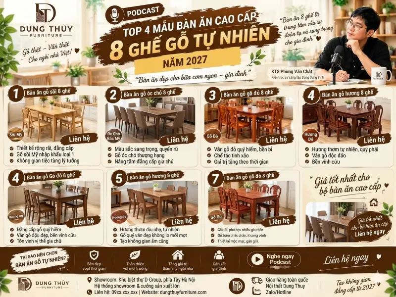 mẫu bàn ăn 8 ghế gỗ tự nhiên cao cấp