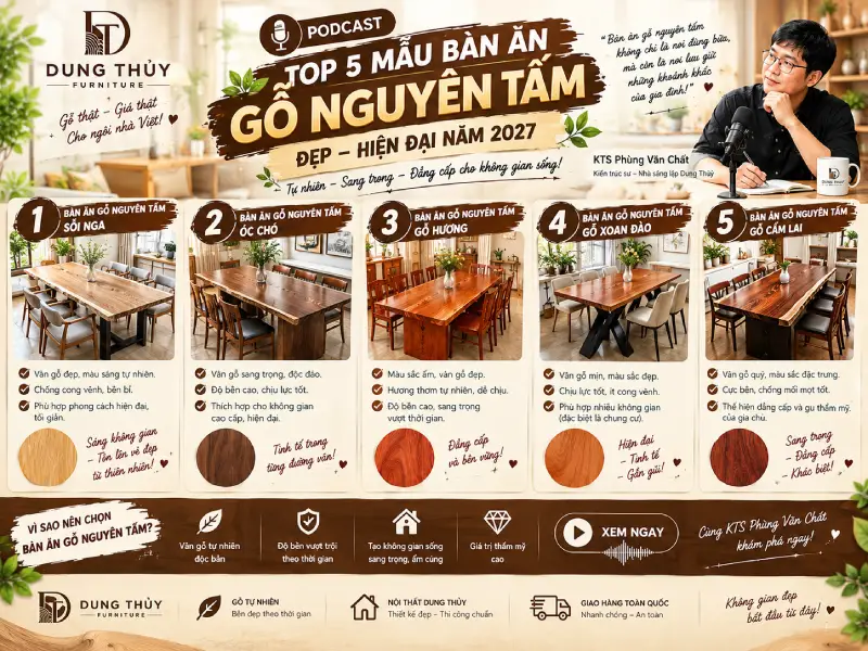 mẫu bàn ăn gỗ nguyên tấm đẹp hiện đại