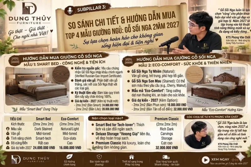 mẫu giường ngủ gỗ sồi Nga 2mx2m2