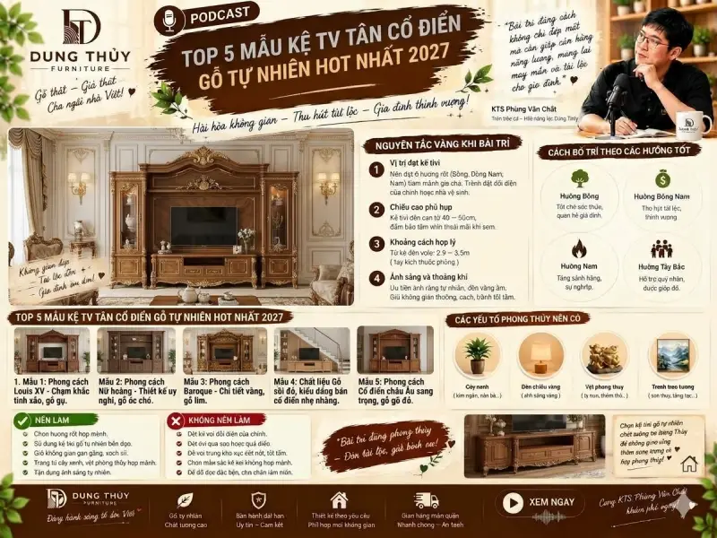 mẫu kệ tivi tân cổ điển gỗ tự nhiên