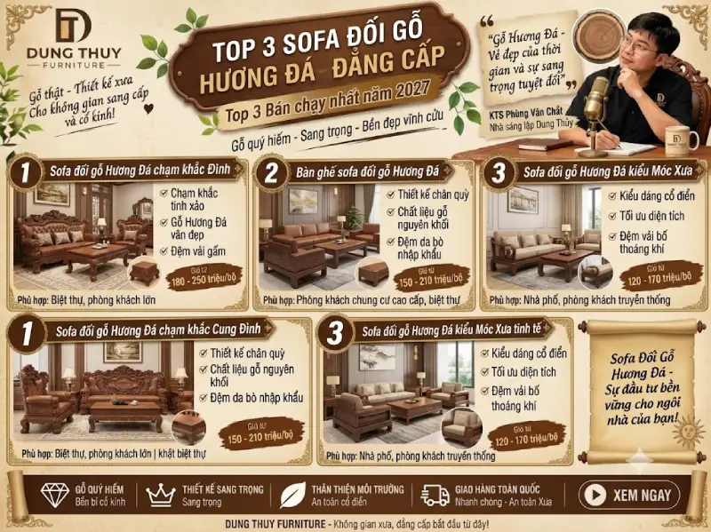 sofa đối gỗ hương đá