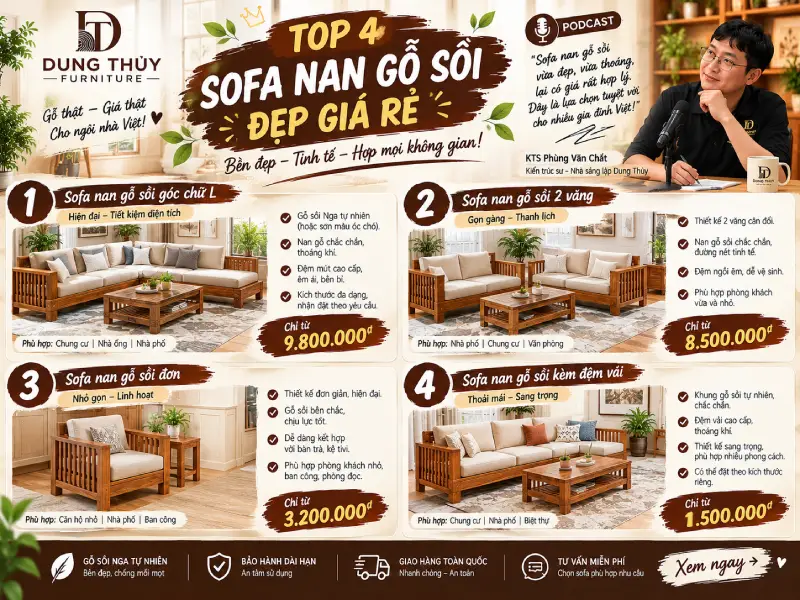 sofa nan gỗ sồi đẹp giá rẻ