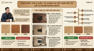 tủ quần áo kết hợp kệ tivi gỗ tự nhiên