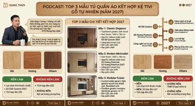 tủ quần áo kết hợp kệ tivi gỗ tự nhiên